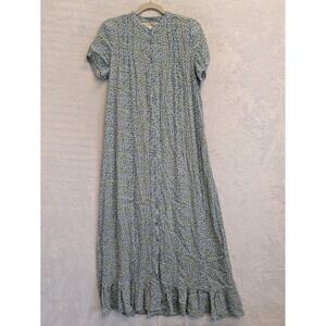 Brass & Roe XS Floral Maxi Dress Blue Short Sleeve Cottagecore Boho